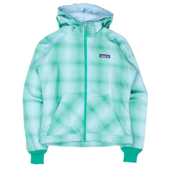 Patagonia Tops - Patagonia Slopestyle Hoody Plaid Zip Green Blue Lightweight Hooded fleece line L